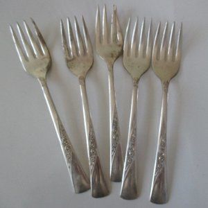 Antique Forks set of 5 Revelation Silver Plate 1953 midcentury silverplate